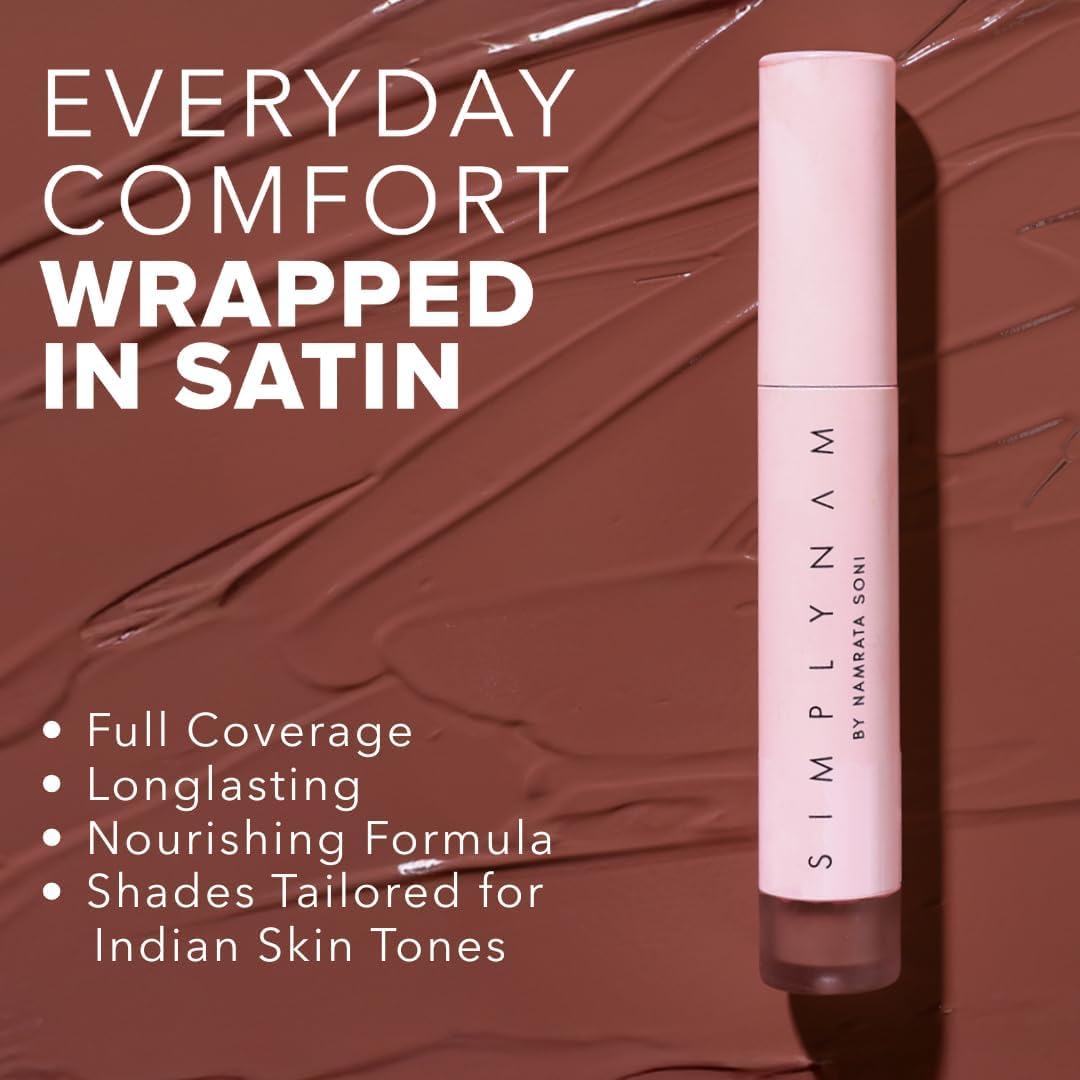 SIMPLYNAM Satin Soft Lip Crème – Perfect Nude | 1 Swipe Full Coverage | Hydrating, Creamy Matte Finish | 16 Hour Stay | Transfer-Proof & Smudge-Proof | Infused with Peptides & Squalane | Vegan (Reina, 5 ML)