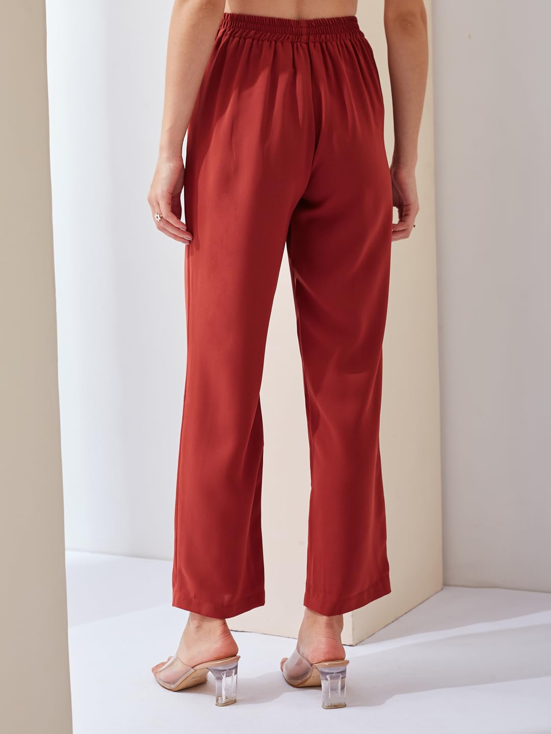 Latin Quarters Women Rust Solid High Rise Casual Straight Pant_L
