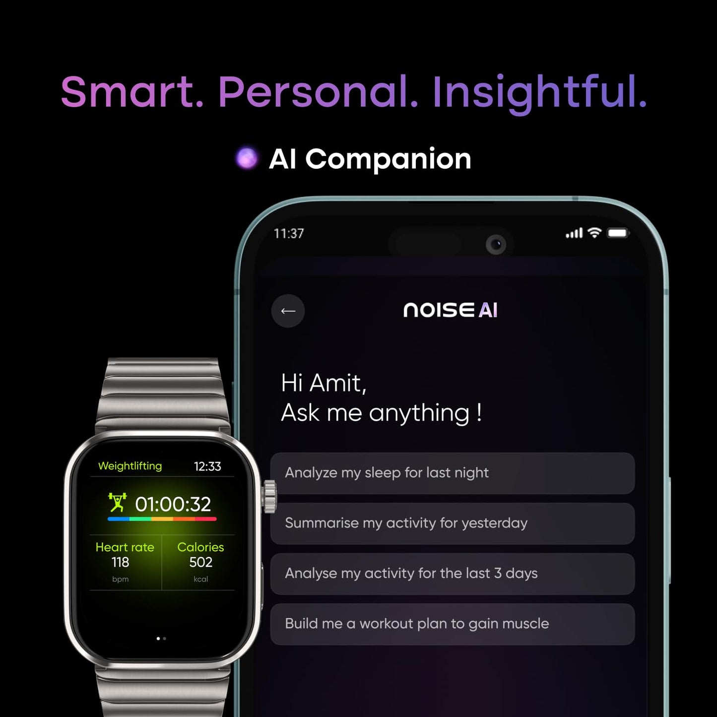 Noise Pro 6 Max Smart Watch:Intelligent AI, Endless AI Watch Faces, AI Companion, 1.96” AMOLED, Stainless Steel Build, Built-in GPS, 5 ATM, EN2 Processor, for iOS & Android(Chrome Black)