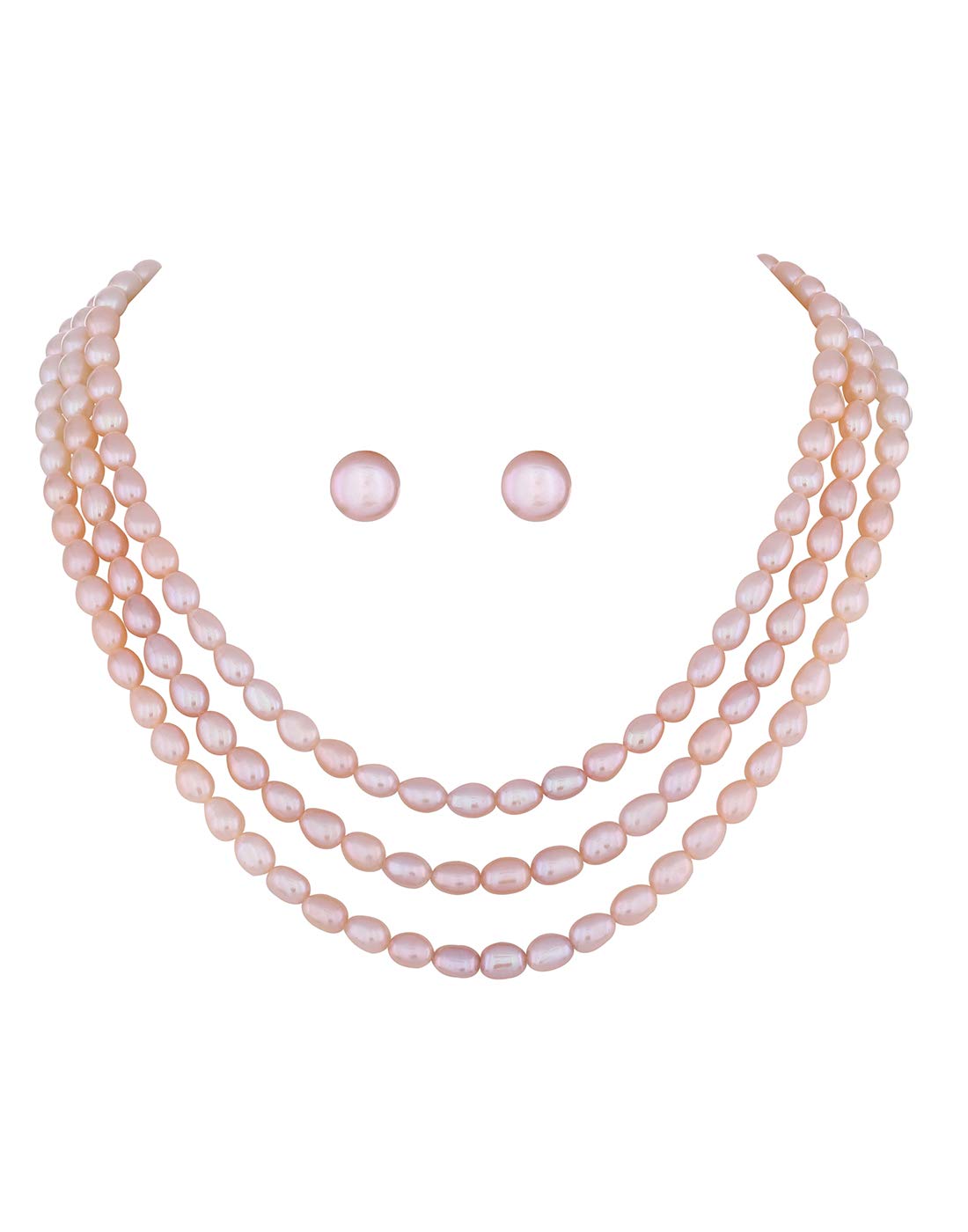 Hyderabad Jewels Natural Fresh Water Pearls necklace Set For Women n Girls (TRIPLE LINE)