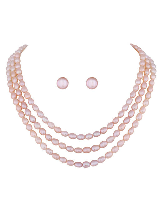 Hyderabad Jewels Natural Fresh Water Pearls necklace Set For Women n Girls (TRIPLE LINE)