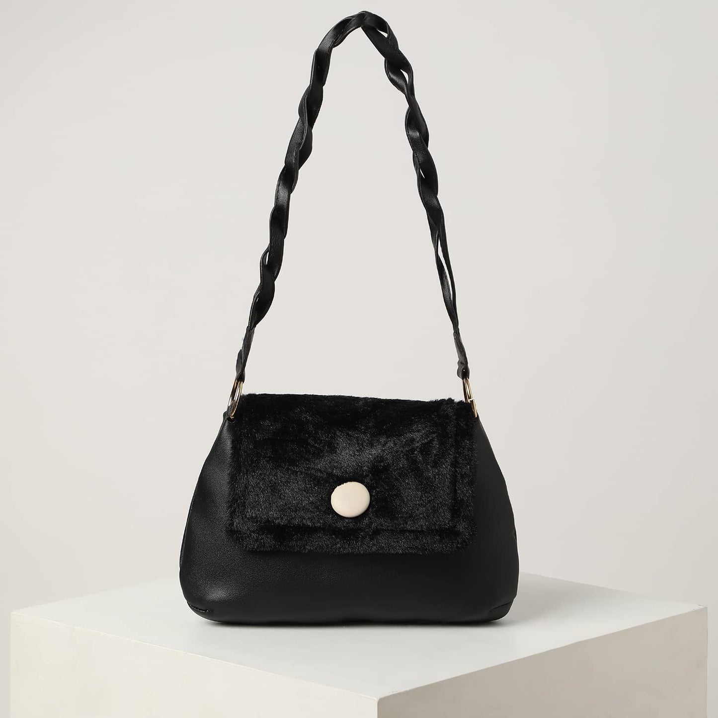 Haute Sauce Womwn black oval handbag with flap (HSHB1246)