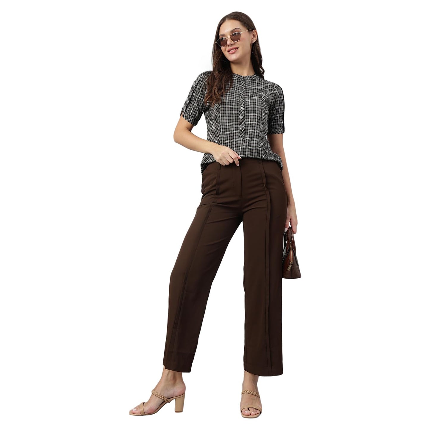 Latin Quarters Women Brown Solid Ankle Length Casual Pant_L