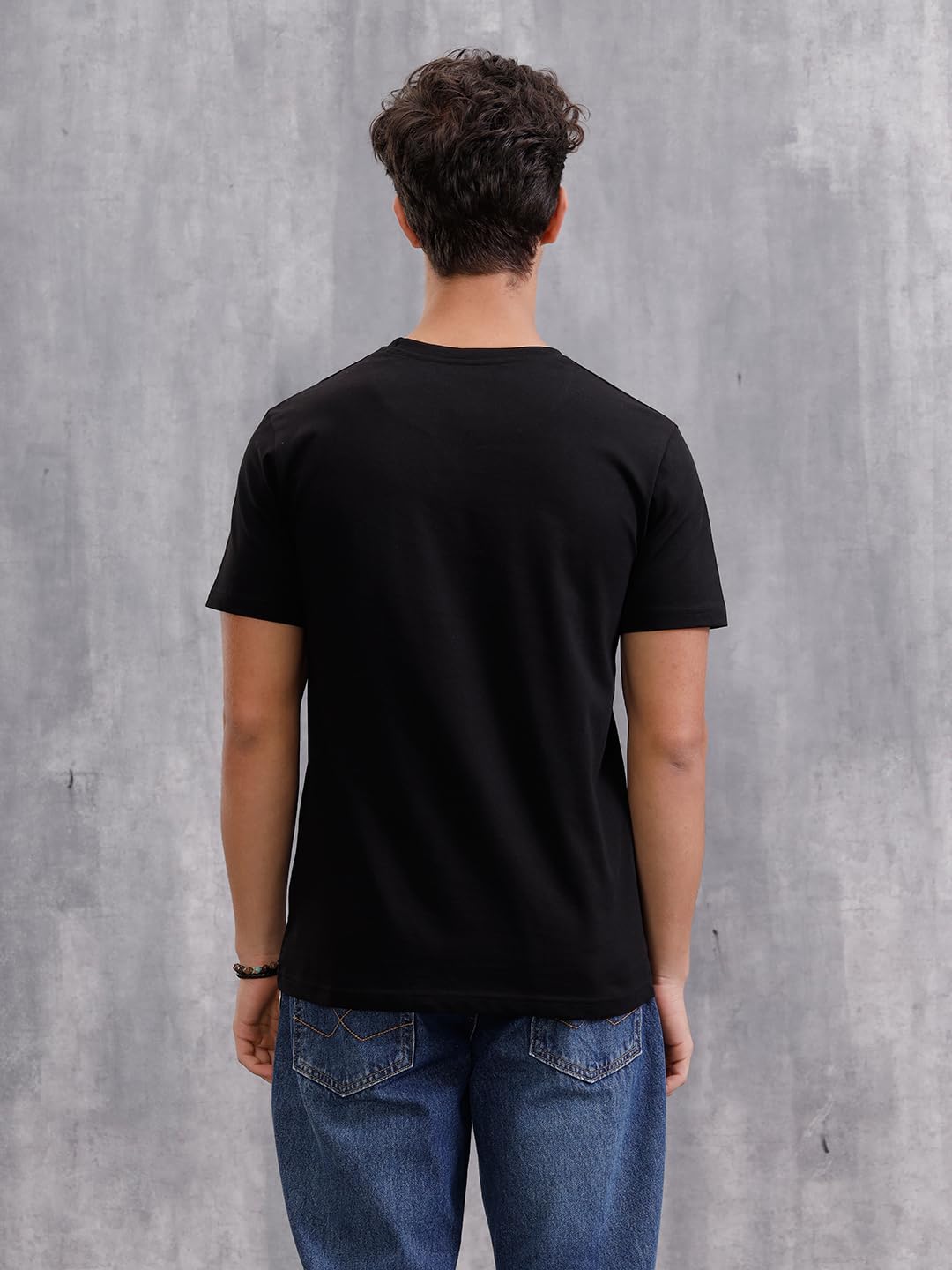 WROGN Men's 100% Cotton T-Shirt | Gold Foil Paisley Logo Print | Slim Fit | Black | M