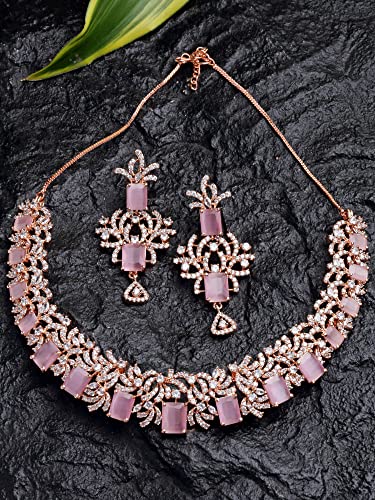Karatcart Rose gold Plated American Diamond Necklace Set for Women