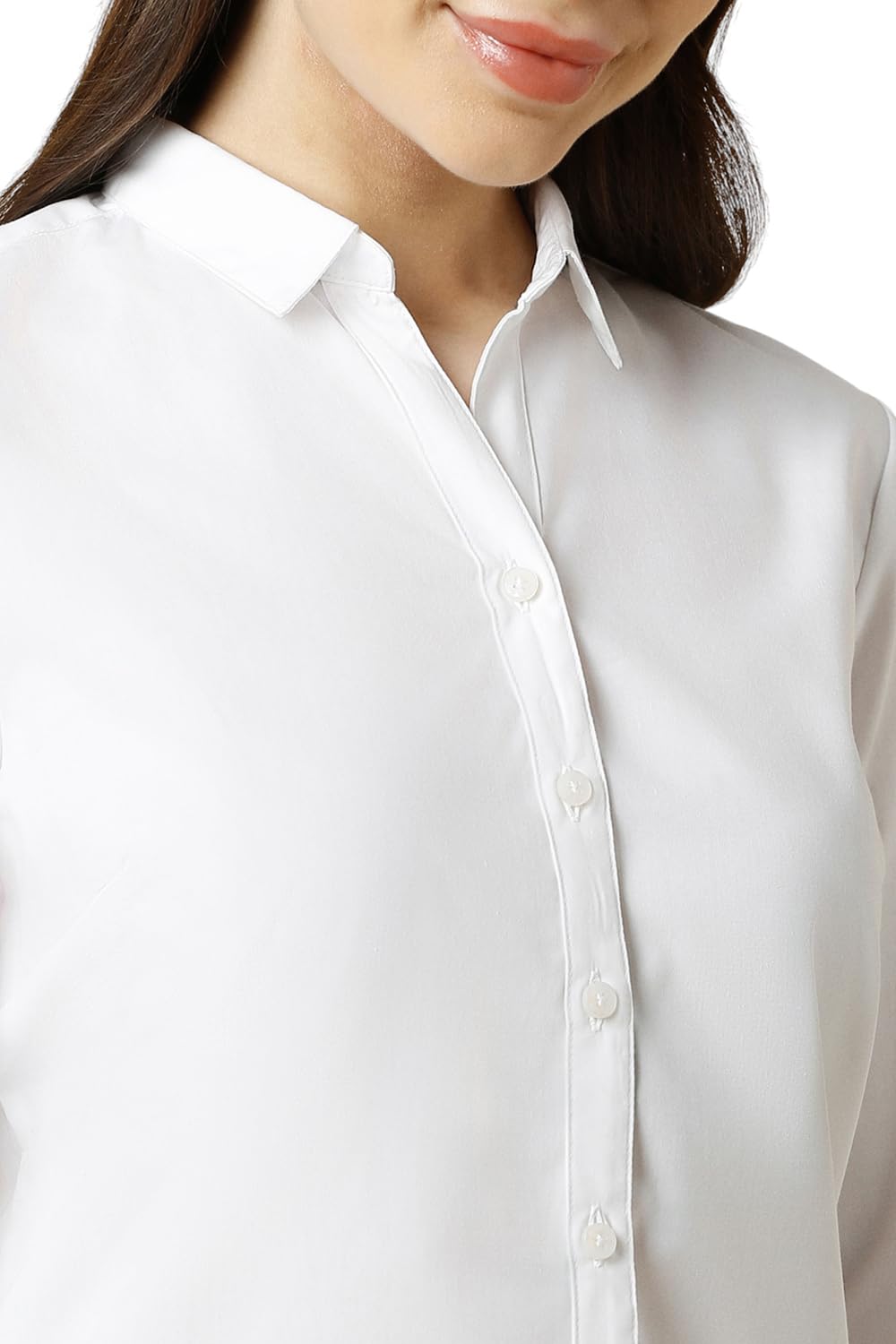Allen Solly Women's Cotton Blend Solid Classic Fit Shirt (AHSFWRGPJ00399_White, Small