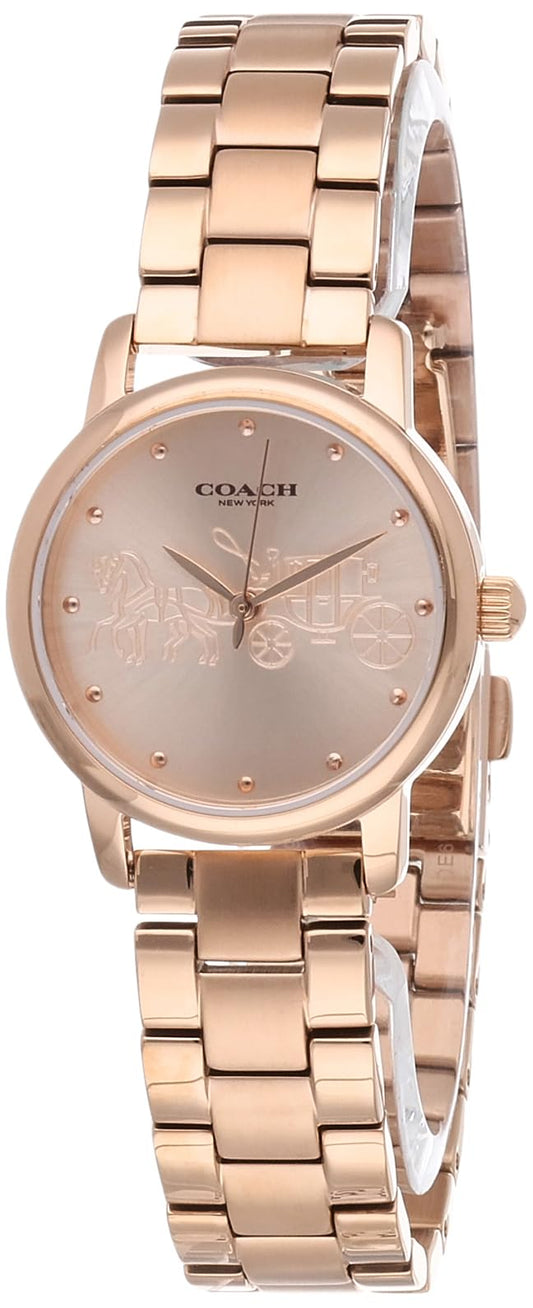 Coach Grand Qtz Basic Rose Gold Round Dial Women's Analog Watch|Ionic Plated Rose Gold Steel Material|Gold Color Band - 14502977