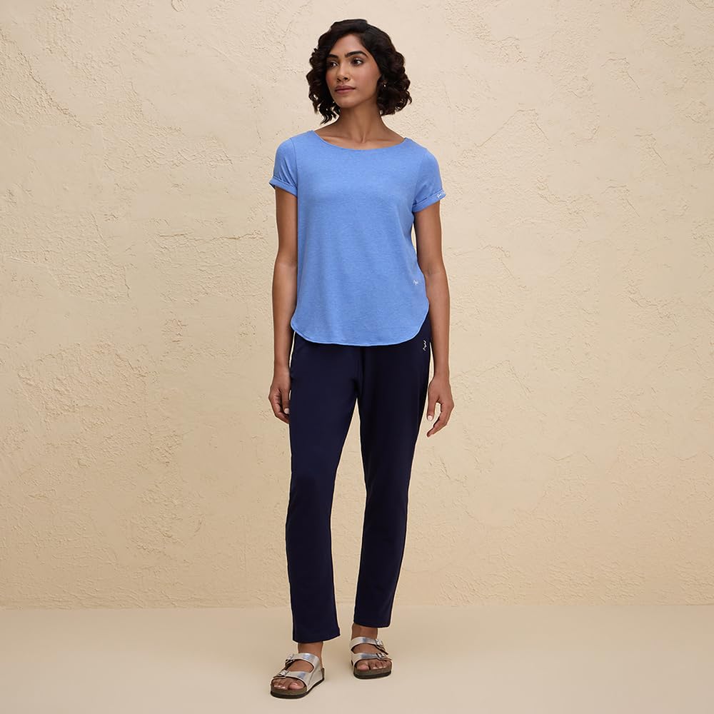 NYKD by Nykaa Womenâ€™s Solid Cotton Leggings & Tights | Everyday Comfort, Relaxed fit, Mid Waist for Yoga and Athleisure Chic- NYAT502 (in, Alpha, L, Regular, Navy)