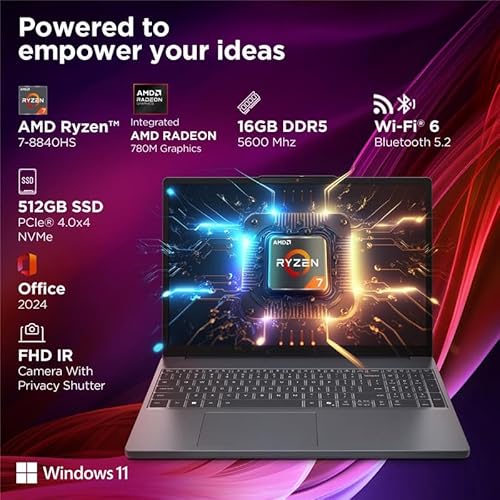 Lenovo IdeaPad Slim 3 AMD Ryzen 7 8840HS 15.3 inch (38.8cm) WUXGA IPS AI PC Laptop(16GB RAM/512GB SSD/Windows 11/Office Home 2024/Backlit Keyboard/1Yr ADP Free/Grey/1.6Kg), 83KA0048IN