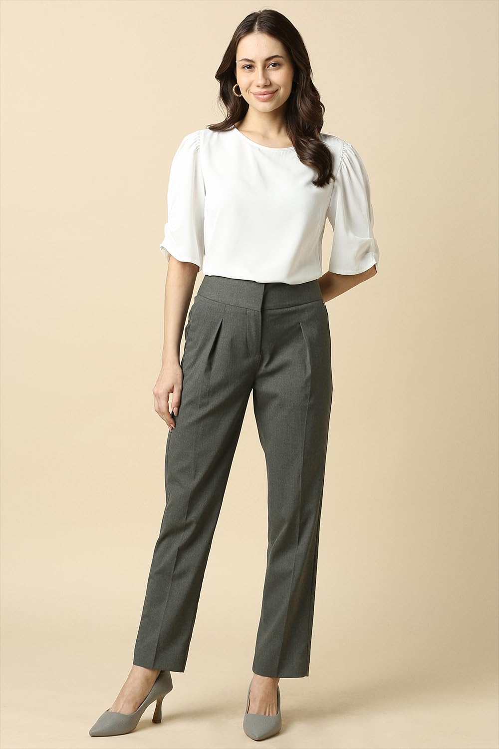 Allen Solly Women Grey Textured Formal Trousers