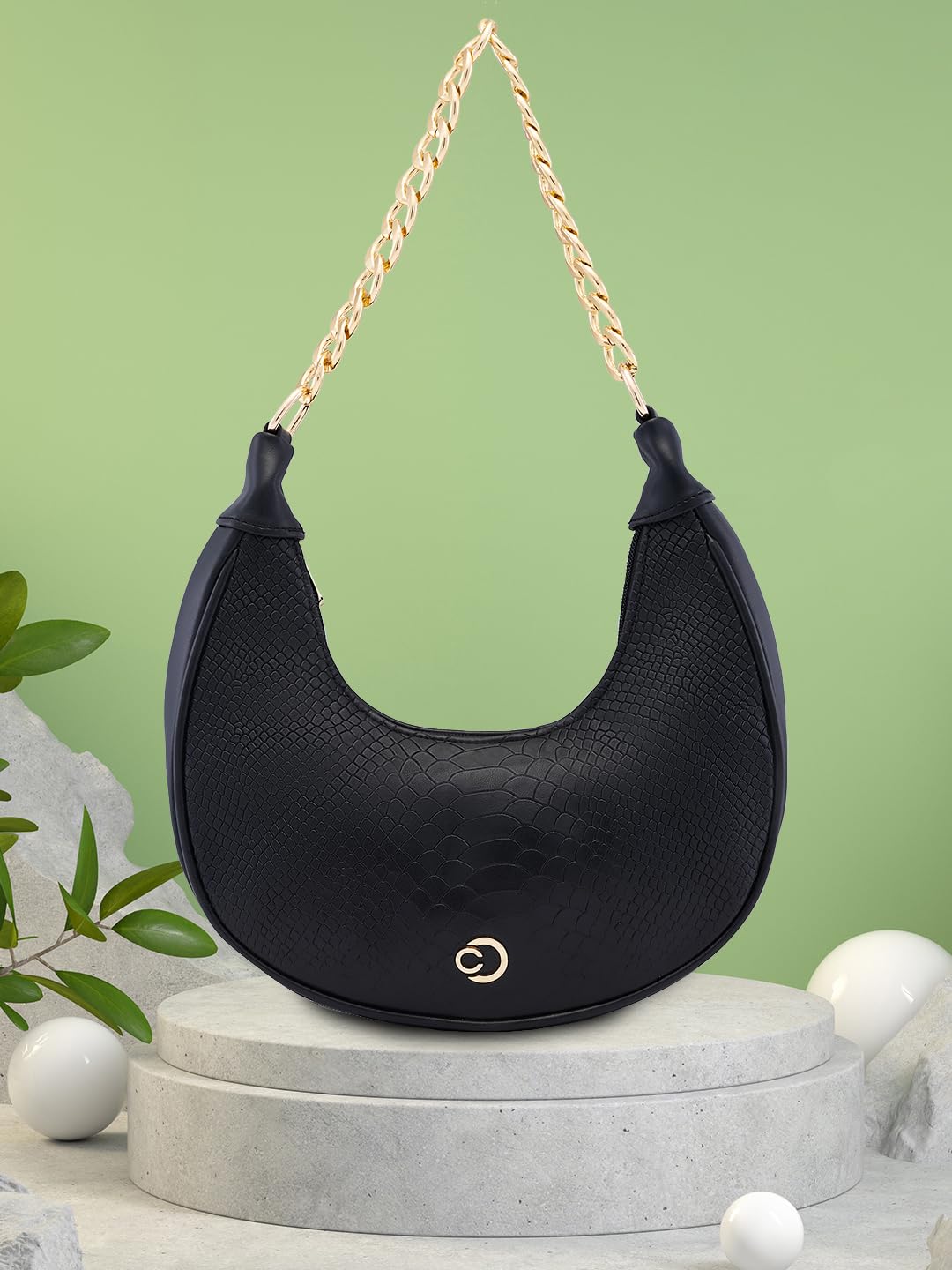 Caprese Kreya Hobo, Black-Small | Stylish Shoulder Bag for Women | Spacious Compartment | Perfect for Casual & Daily Use