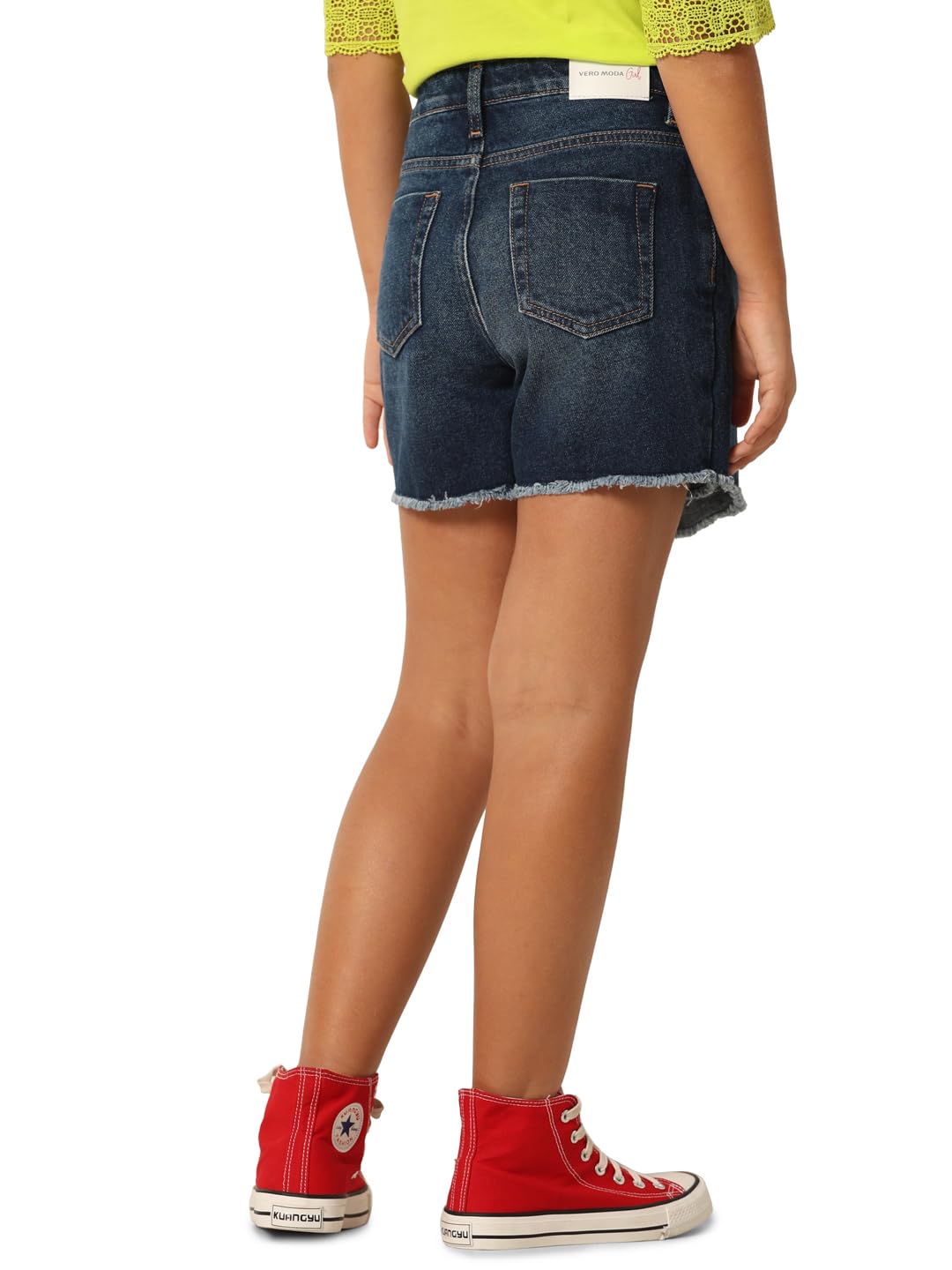 VERO MODA Girls Solid Cotton Dark Blue Denim Skort
