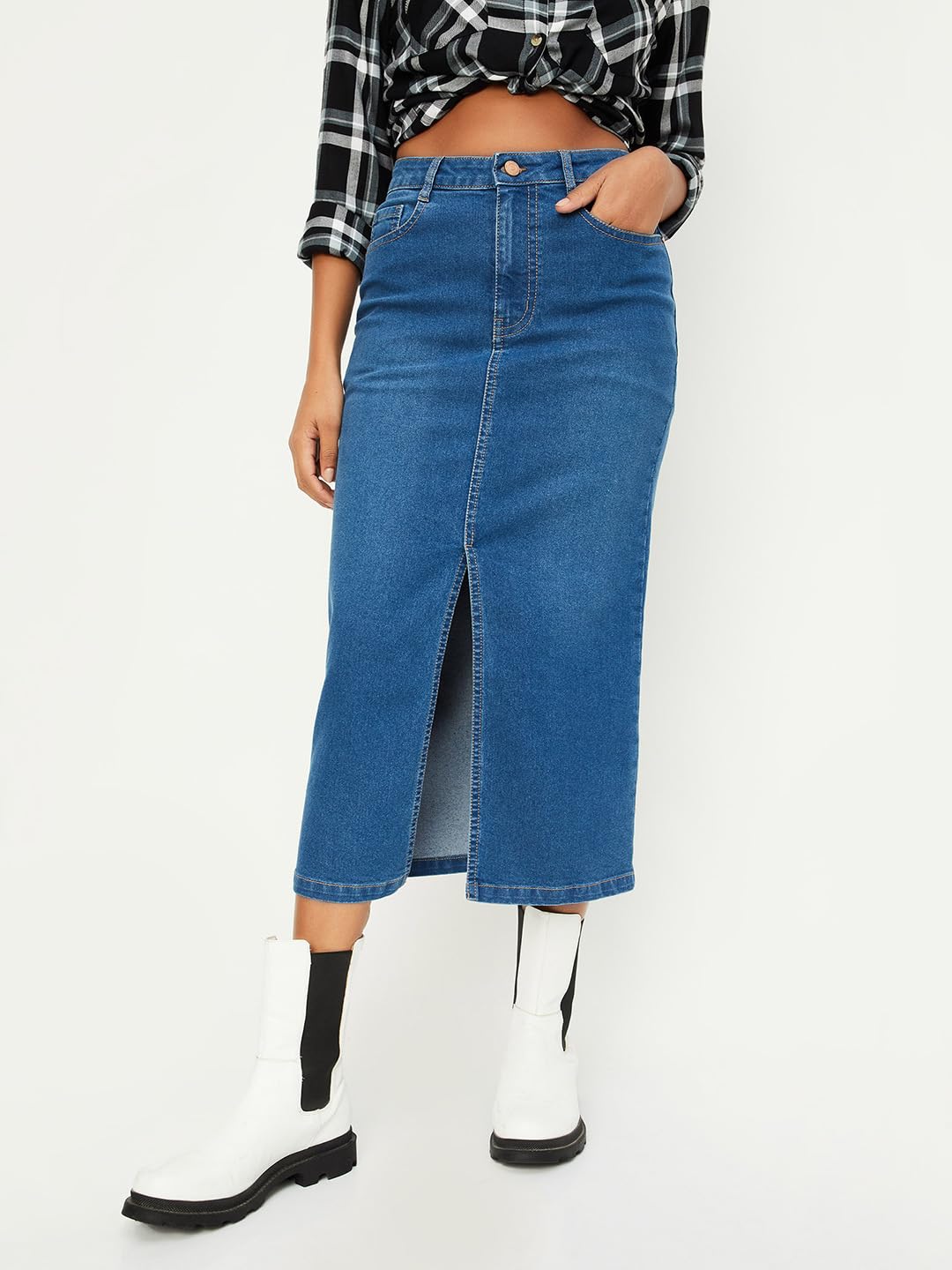 Max Women Washed Pencil Skirt (NR041DMID Blue)_26