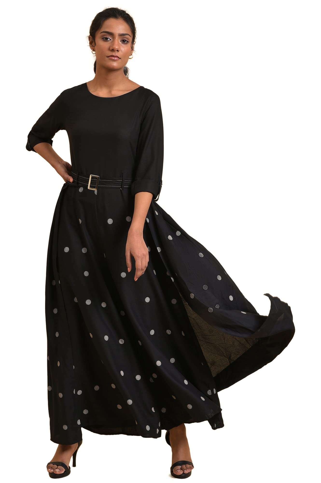 W for Woman Black Polka Dot Jumpsuit with Belt (Size: XS)-23FEW18702-120119