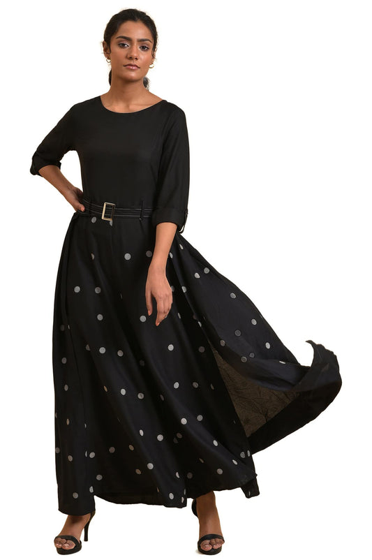 W for Woman Black Polka Dot Jumpsuit with Belt (Size: XS)-23FEW18702-120119
