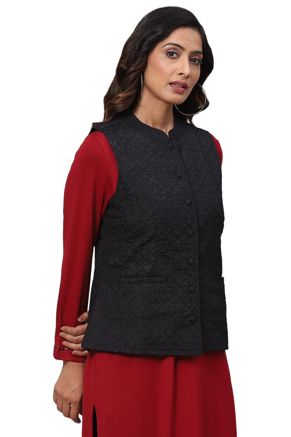 BIBA WOMEN SOLID; EMBROIDRED MIX AND MATCH(COATS/JA17486_BLACK_32)