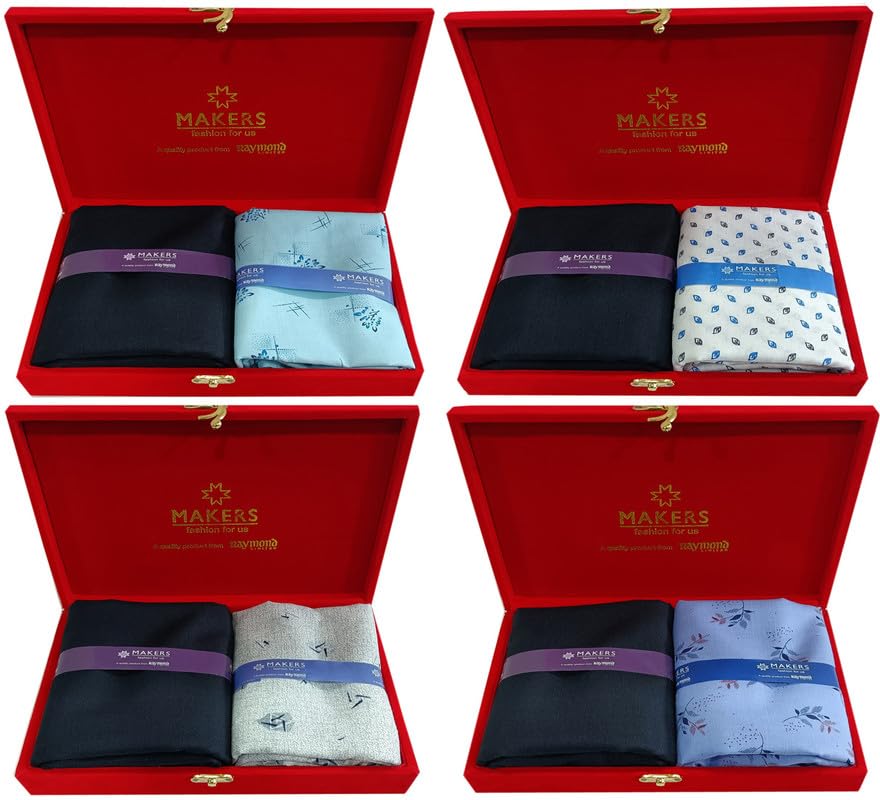 Raymond Fabric Men's Cotton Shirt and Trouser Unstitched Fabric Set of 4- Velvet Gift Pack (Multicolour_Free Size) 1