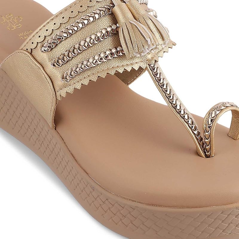 tresmode 240-MAKOL GOLD WOMEN DRESS WEDGE SANDALS EU/38 UK/5