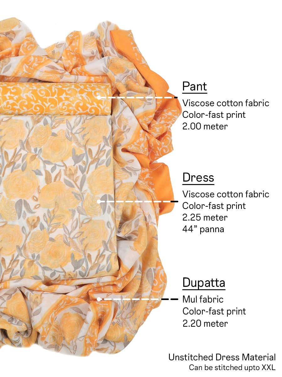 Sun Fashion And Lifestyle Women's Cotton Unstitched Printed Churidar Dress Material Salwar Suit Fabric with Dupatta (TBD207_Yellow)