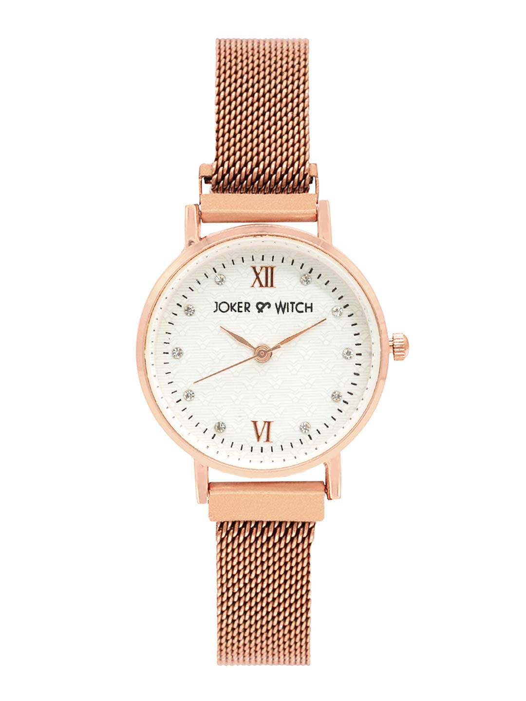 Joker & Witch Women Lexi 30mm White Dial 12mm Rose Gold Steel Mesh Watch