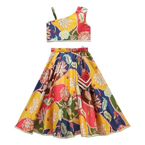 SHV DESIGNER Traditional Girls Floral Print Lehenga Choli Set | Multicolor Rayon Slub Ethnic Wear for Kids Baby-2005 Multicolor-3-4 Y