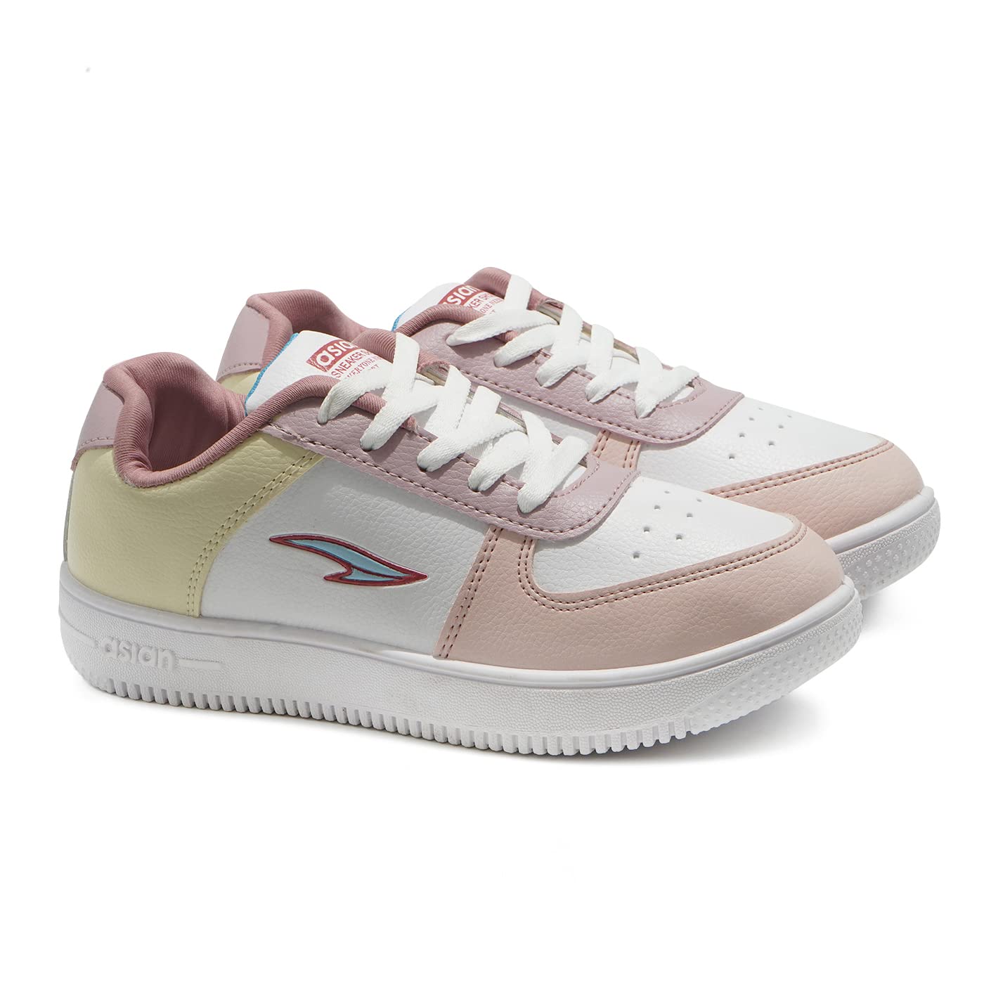 ASIAN Women's TRENDY-01 Casual Sneaker Shoes Lightweight Soft & Comfortable with Extra Cushion Lace-Up Shoes for Women's & Girl's (White Peach Yellow, Numeric_7)