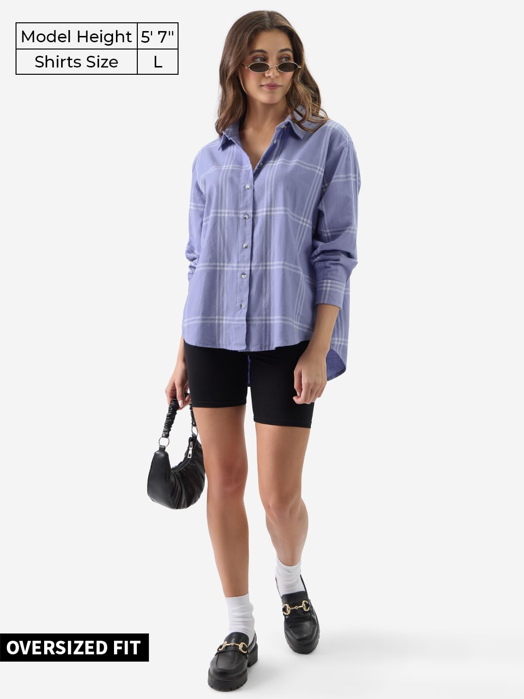 The Souled Store Plaid: Purple and White Women and Girls Button Front Long Sleeve Oversized Fit Boyfriend Shirts Oversized Shirts for Women Boyfriend Drop Shoulder Cotton Casual Half Sleeves Baggy
