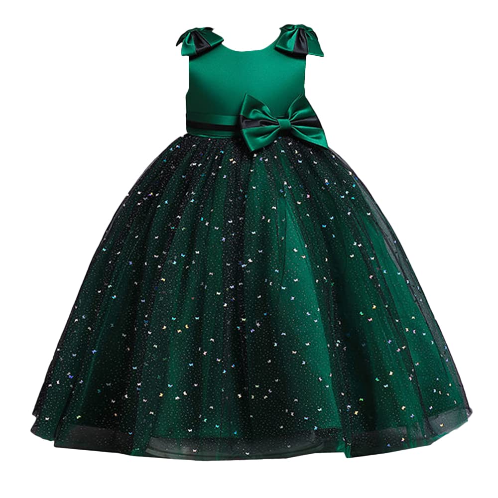 Hopscotch Girls Polyester Bow Applique Party Dress in Green Color For Ages  10-11 Years (XIP-4124428)