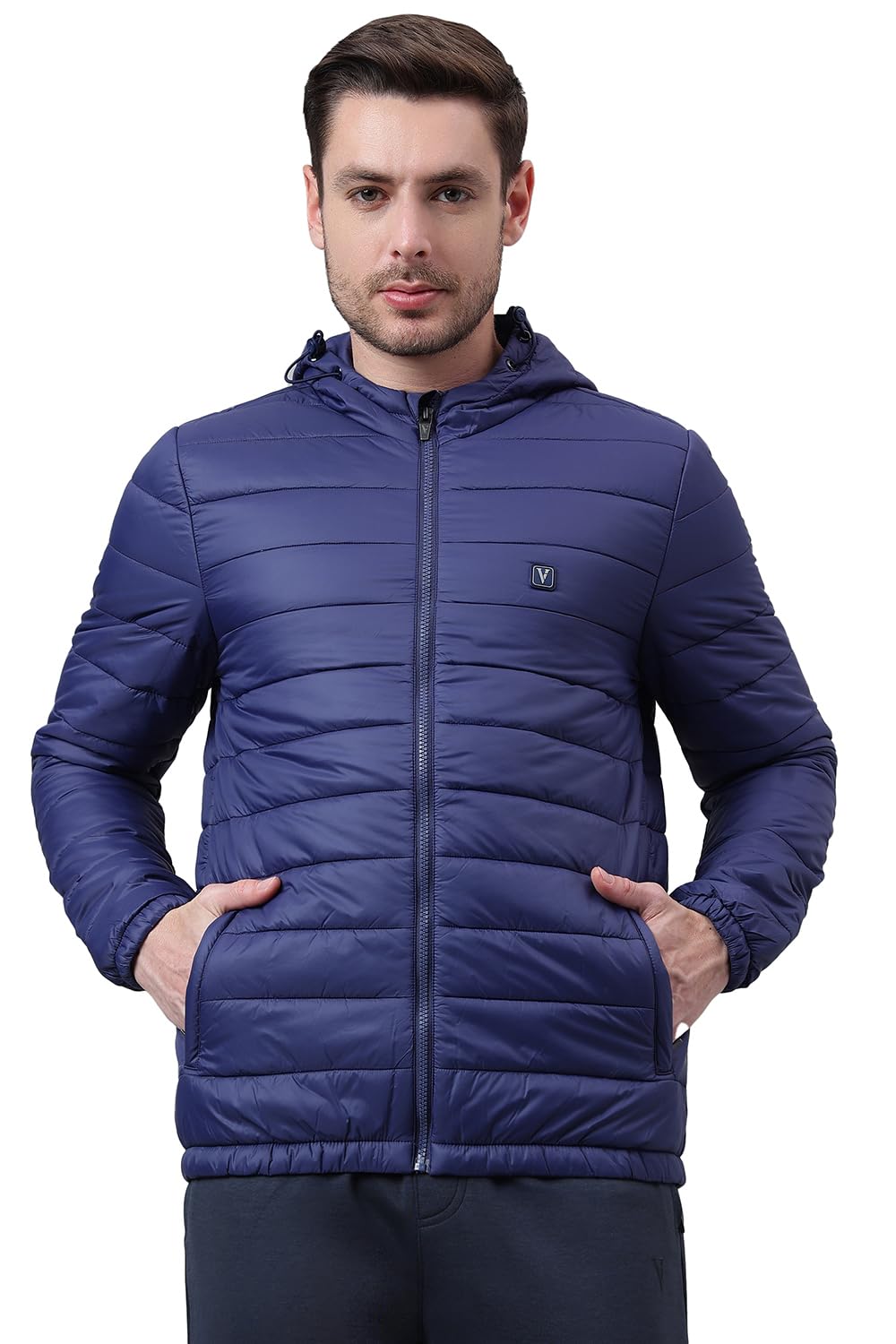 Van Heusen Men Solid Quilted Jacket - High Neck, Zip Front, Full Sleeves