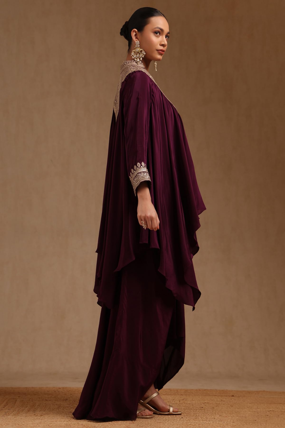 Soch Womens Wine Crepe Embroidered Co-Ord Set With Sequins