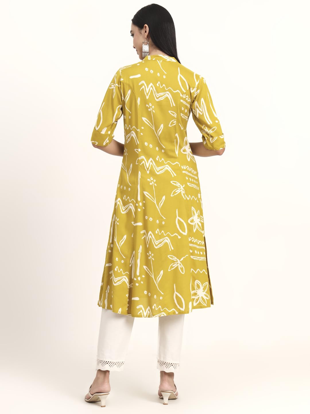 Divena Mustard Abstract Rayon A-Line Kurta (DBK1458)
