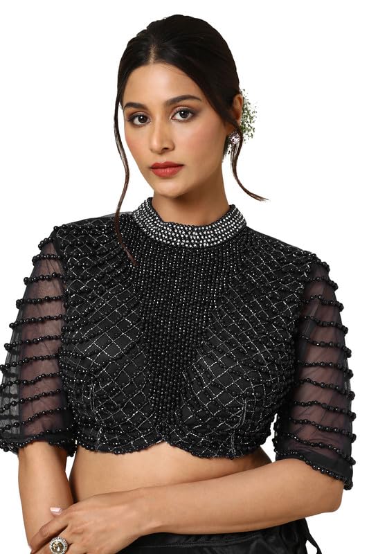 Soch Womens Black Embellished Nylon Blend Ready-To-Wear Saree With Belt