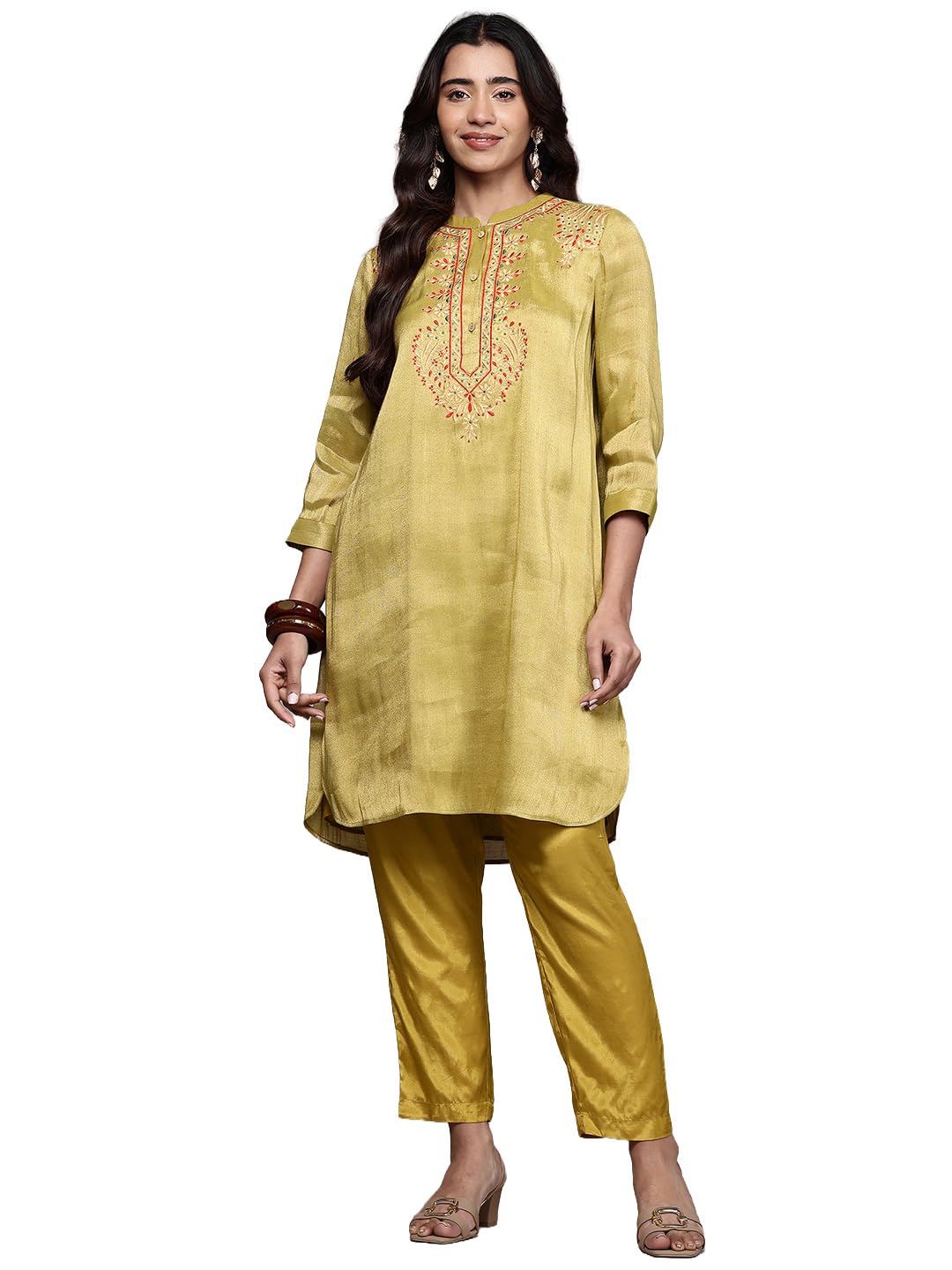 Aarke Ritu Kumar Golden Swarman Festive Band Collar Kurti With Camisole And Pant Co-Ord Set