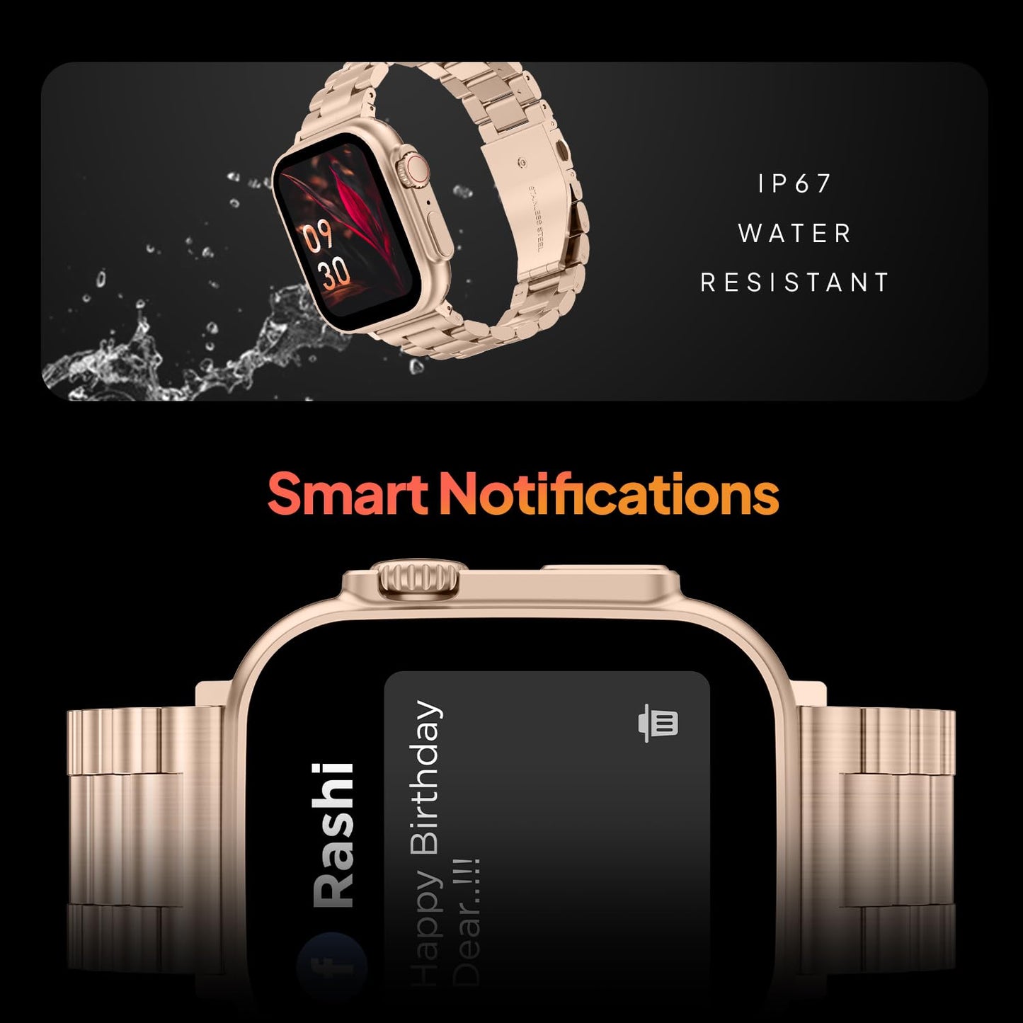 Fire-Boltt Gladiator 1.96" Biggest Display Luxury Stainless Steel Smart Watch with Bluetooth Calling, Voice Assistant &123 Sports Modes, 8 Unique UI Interactions, 24/7 Heart Rate Tracking (Rose Gold)