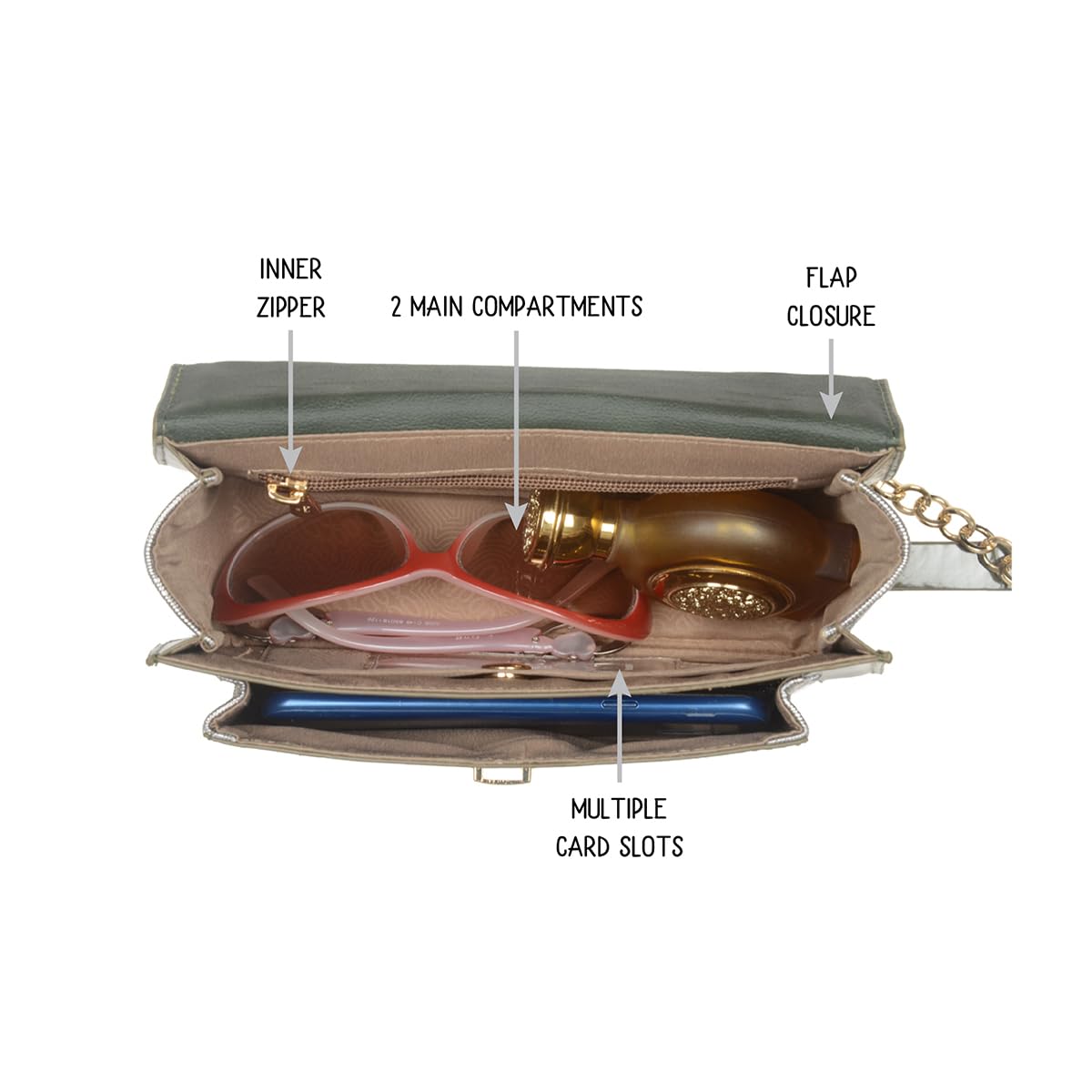 Baggit Women Green Xs Size Satchel Sling Bag | Ladies Stylish Casual Cross Body Purse Handbag