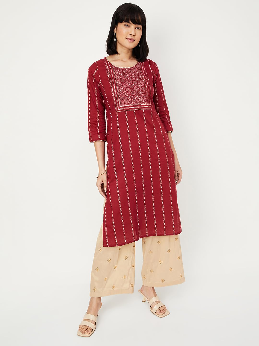 Max Women's Cotton Regular Kurta (PCPKFE24NAMAROON_Maroon