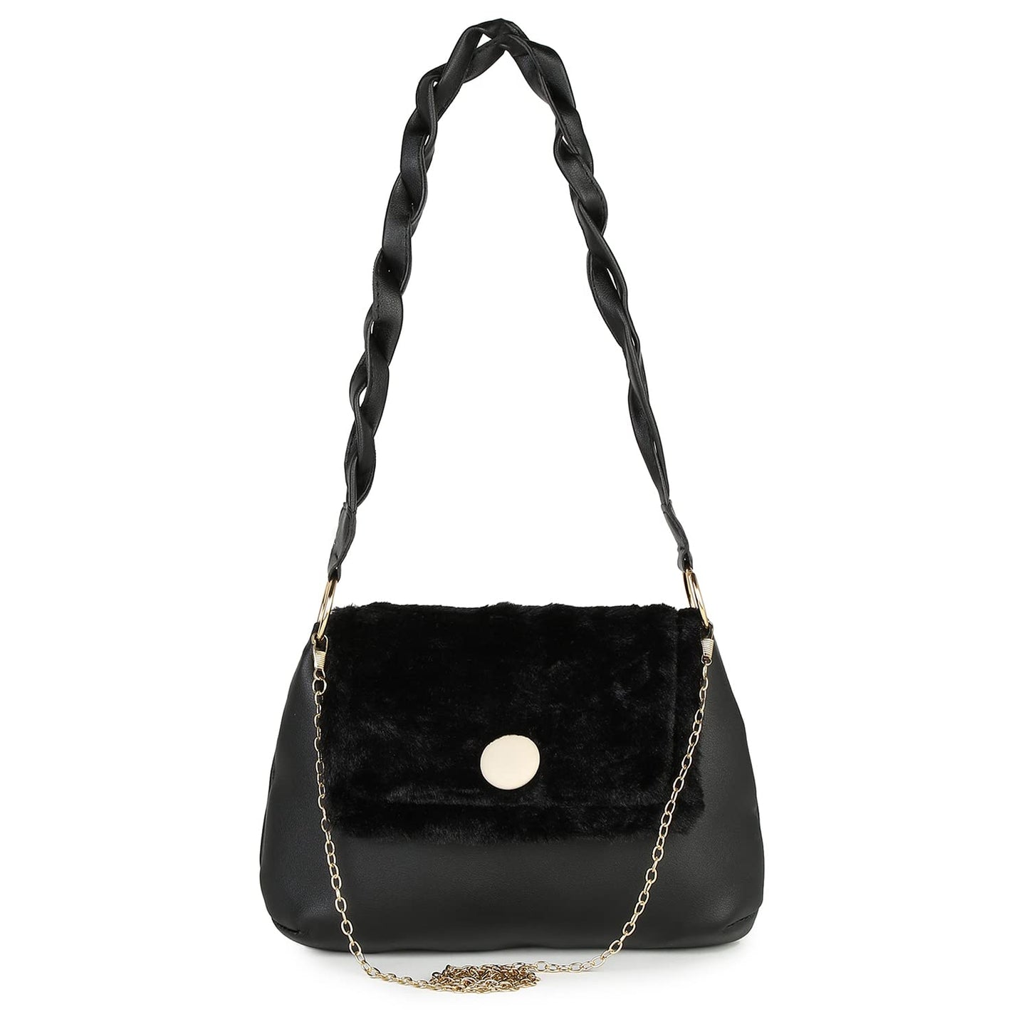 Haute Sauce Womwn black oval handbag with flap (HSHB1246)