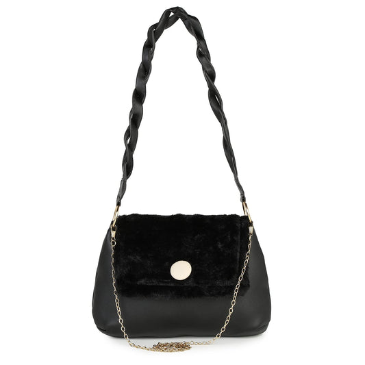 Haute Sauce Womwn black oval handbag with flap (HSHB1246)