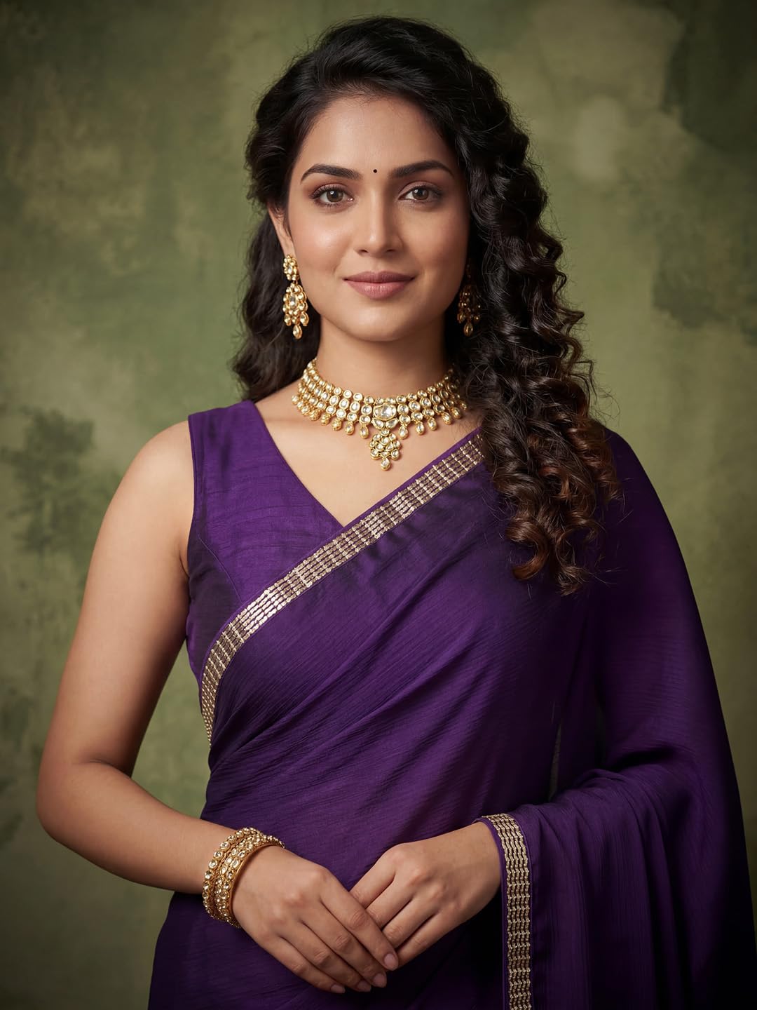 AKHILAM Women's Shimmer Purple Satin Solid Embroidered Lace work Saree With Unstitched Blouse Piece | saree for woman | Designer Saree for Women | Soft and Skin Friendly (GOPI8501_RX)