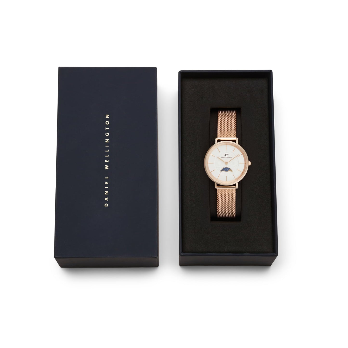 Daniel Wellington Petite Analog Watch for Women with White Round Dial & Rose Gold Stainless Steel Bracelet Band Water Resistant Women's Wrist Watches - DW00100773K