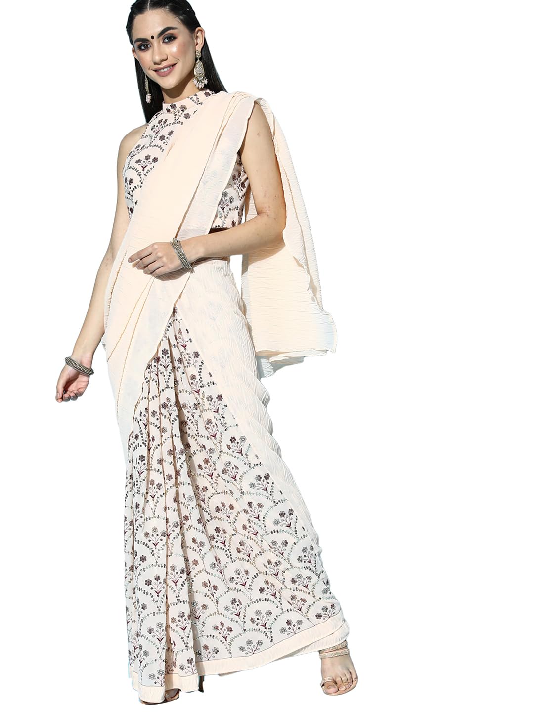 Libas Women's Georgette Saree (35002_Peach)