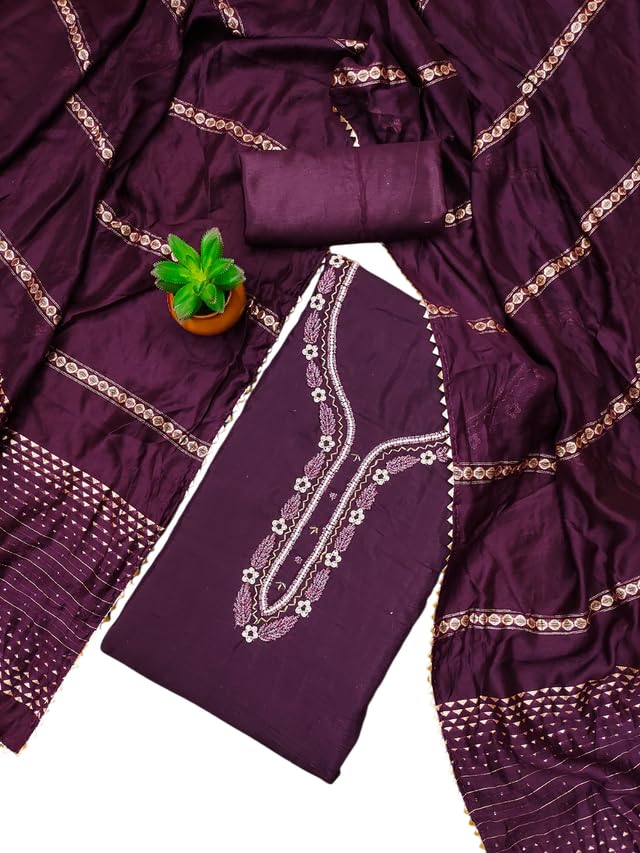 VARNI FABRICS Cotton Dress Material for Women Solid Unstitched Woman Salwar Suit Dress Material With Jacquard Dupatta Purple