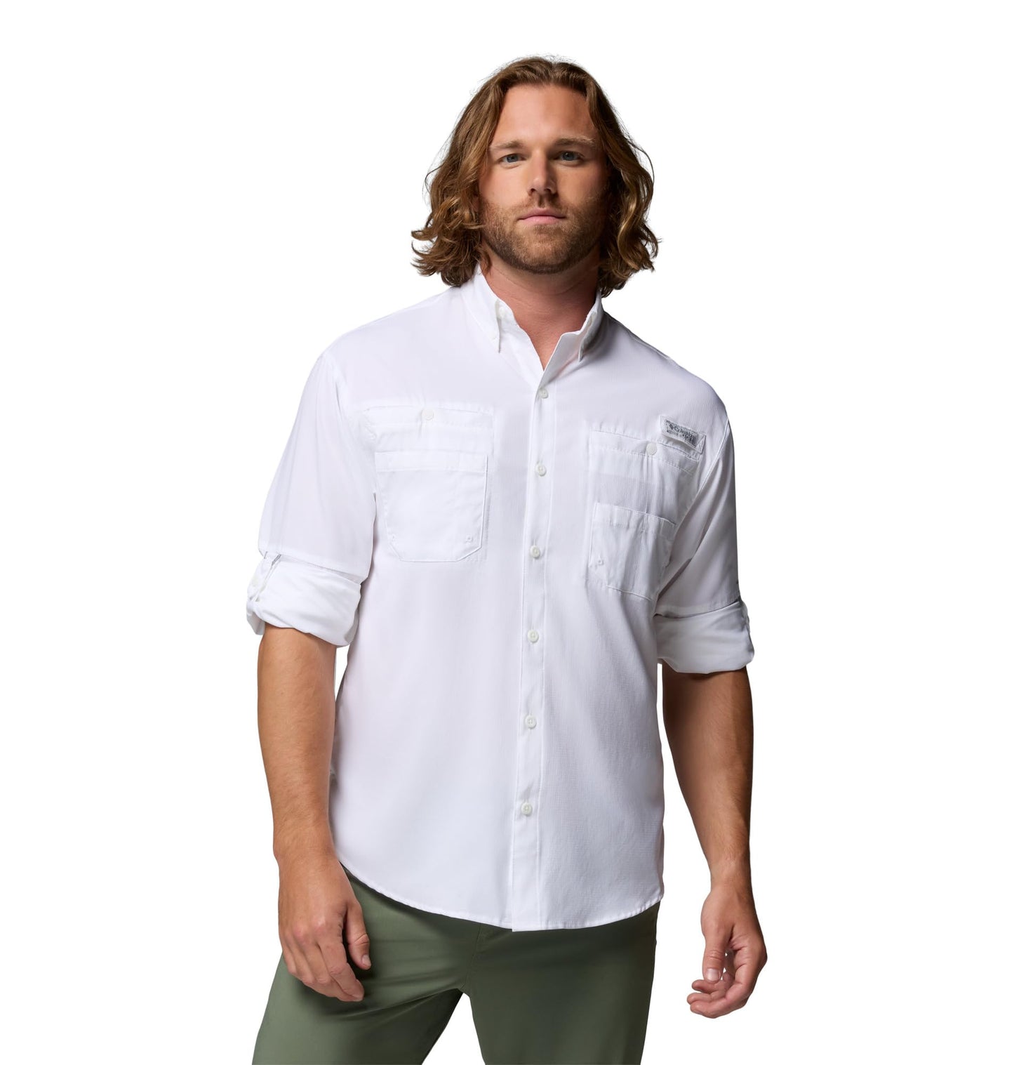 Columbia Men's Plain Loose Fit Synthetic Casual Shirt (FM7253-100_White_Large)