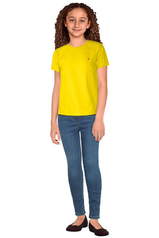 Allen Solly Junior Girl's Plain Regular T-Shirt (AGKCCRGFN85791_Yellow 14 | 13-14 Years)