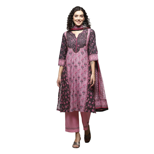 BIBA WOMEN PRINTED STRAIGHT SALWAR KURTA DUPATTA(SKDASSORTED7477E_BLACK_34)