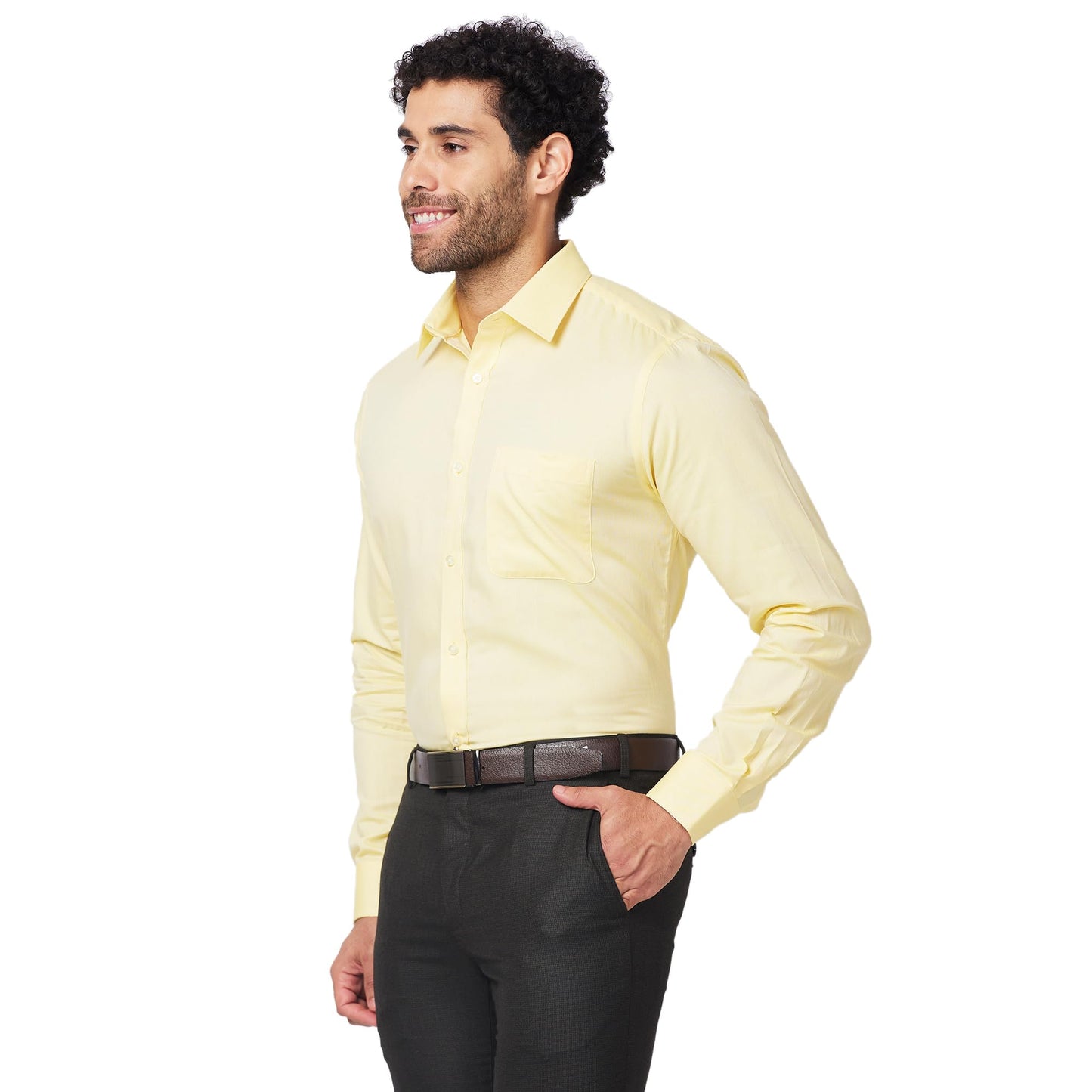 Raymond Men's Slim Fit Pure Cotton Structure Pattern Semi Cutaway Collar Full Sleeve Formal Shirt (Size: 42)-RMSX12952-Y3 Medium Yellow