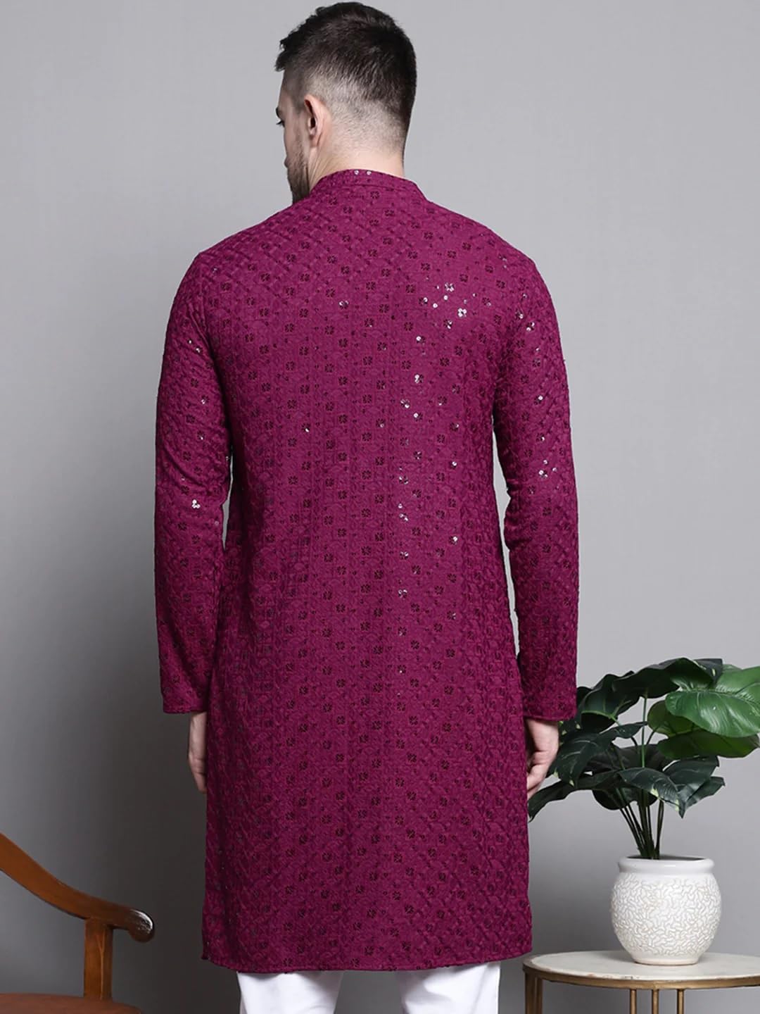 Boldwink Lucknow Chikan Men's Pure Cotton Kurta Pajama Set, Full Booty