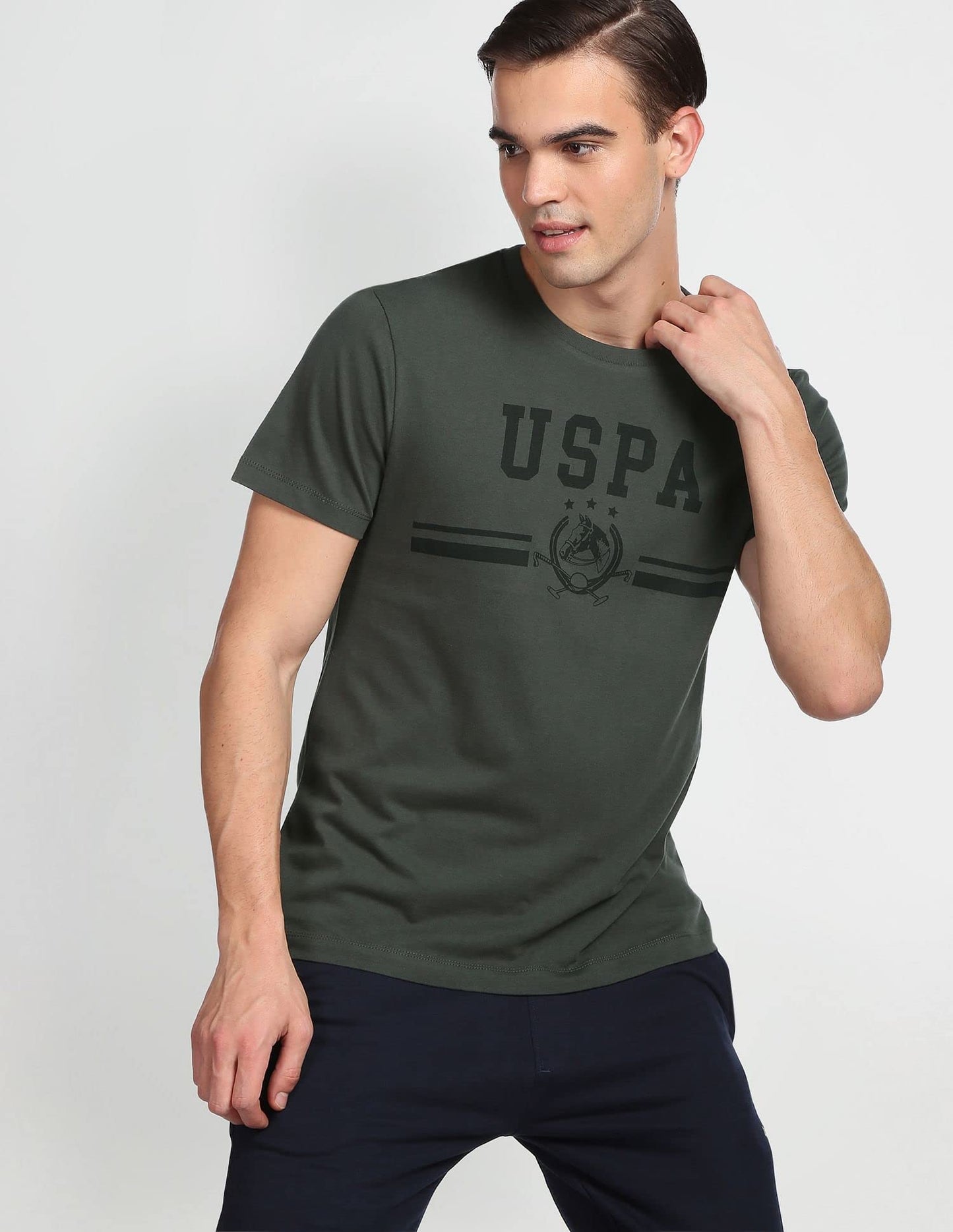 U.S. POLO ASSN. Brand Printed Cotton T-Shirts for Men - Breathable & Comfortable, Half Sleeves Mens Casual T Shirts - XL, Olive