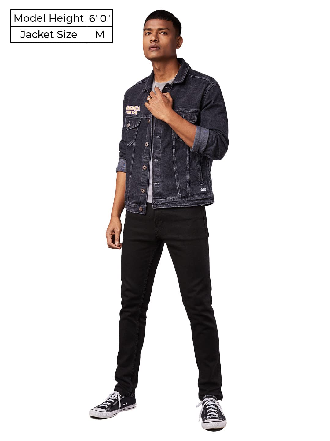 The Souled Store Mens & Boys 100% Cotton Black PantherWakanda Forever Printed Denim Jackets (Small)