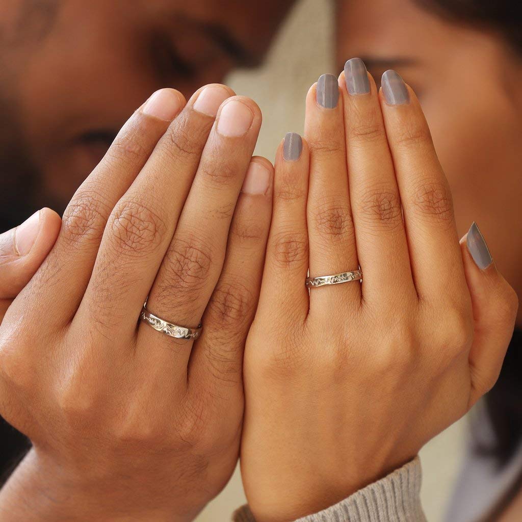 GIVA 925 Sterling Silver Heartbeat Couple Rings, Adjustable | Promise Rings For Men & Women | With Certificate of Authenticity and 925 Stamp | With Certificate of Authenticity and 925 Stamp